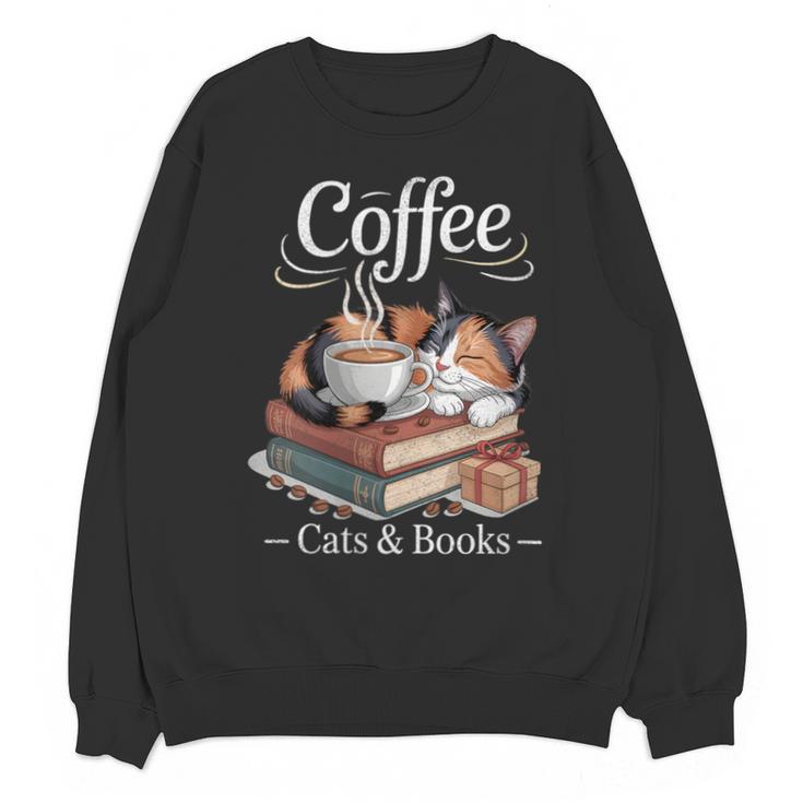 Coffee Cats And Books Cozy Calico Reader Love Cute Cat Unisex Sweatshirt