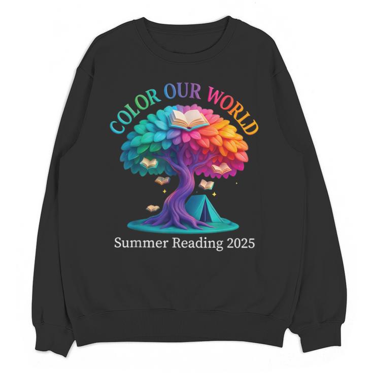 Color Our World Summer Reading 2025 Tree Book Lover Camping Unisex Sweatshirt