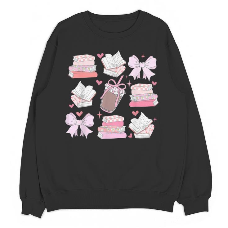 Coquette Bow Book Coffee Valentines Bookish Library Teacher Unisex Sweatshirt