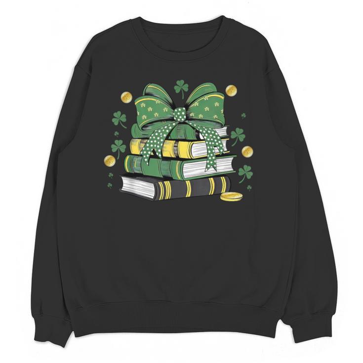 Coquette Bow Books St Patrick's Shamrock Bookworm Librarian Unisex Sweatshirt