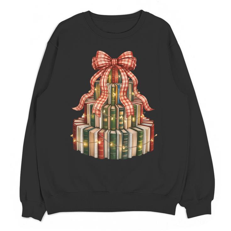 Coquette Christmas Book Tree Xmas Lights Librarian Teacher Unisex Sweatshirt
