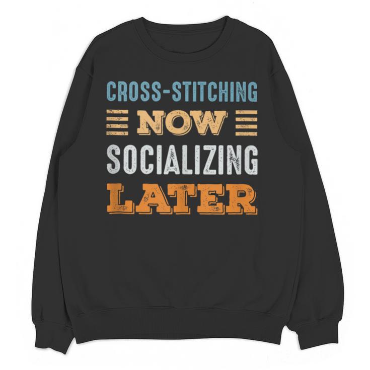 Cross-Stitching Now Minimal Socializing Introvert Vintage Unisex Sweatshirt