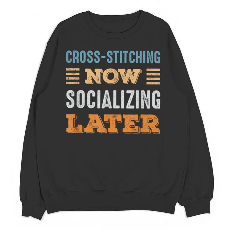Cross-Stitching Now Minimal Socializing Introvert Vintage Unisex Sweatshirt