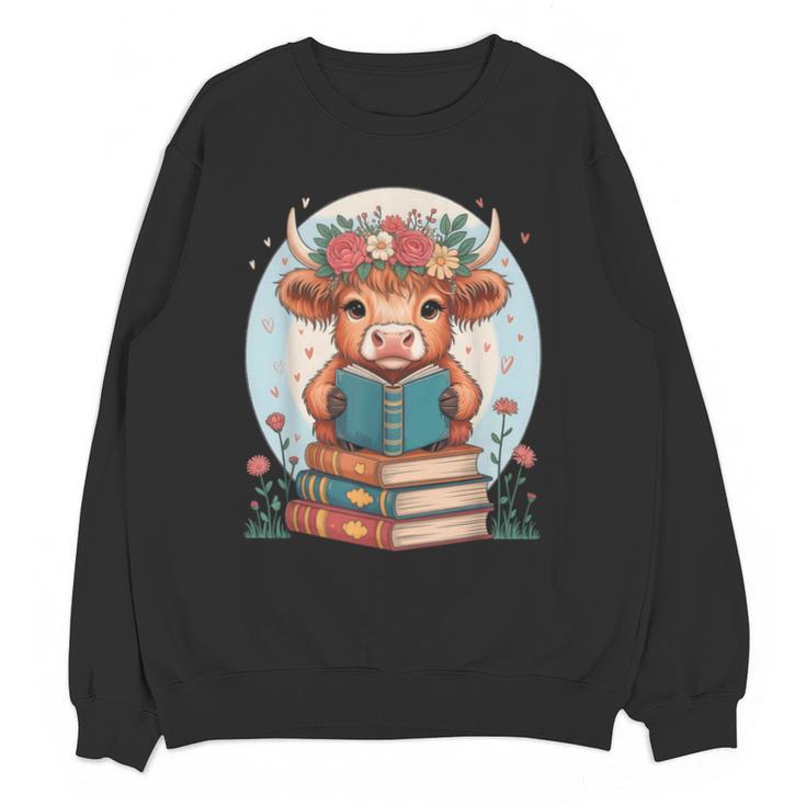 Cute Baby Highland Cow Reading Book Bookworm For Men Women Unisex Sweatshirt
