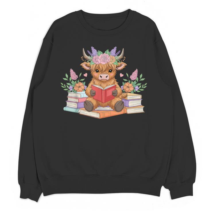 Cute Baby Highland Cow Reading Book Lover Toddler Unisex Sweatshirt