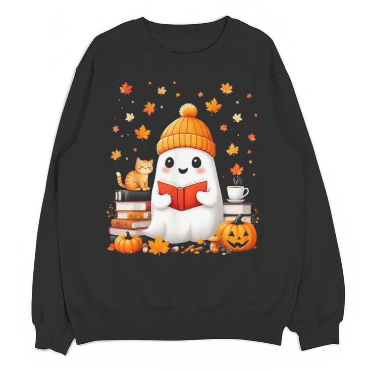 Cute Beanie Ghost Bookworm Cozy Book Reading Halloween Unisex Sweatshirt
