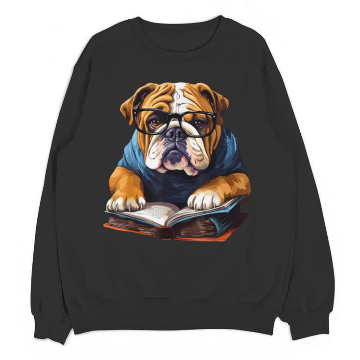 Cute Dog English Bulldog Reading Book Unisex Sweatshirt