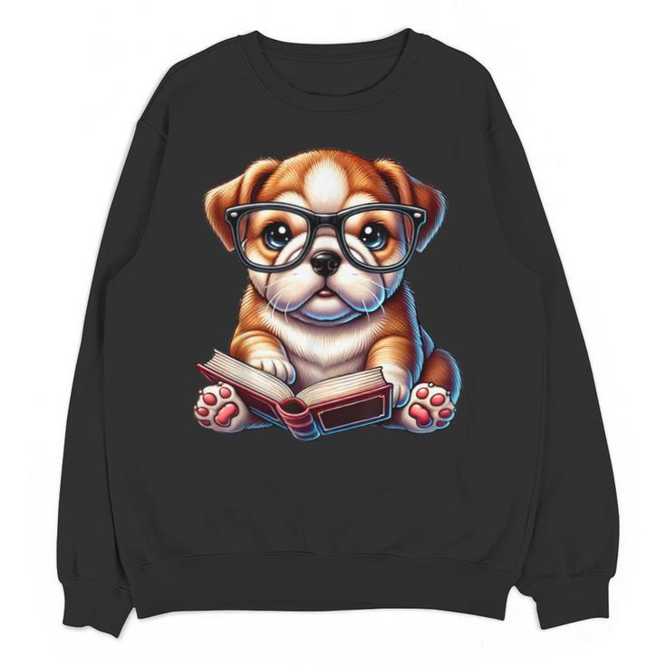 Cute Dog Puppy English Bulldog Reading Book Unisex Sweatshirt