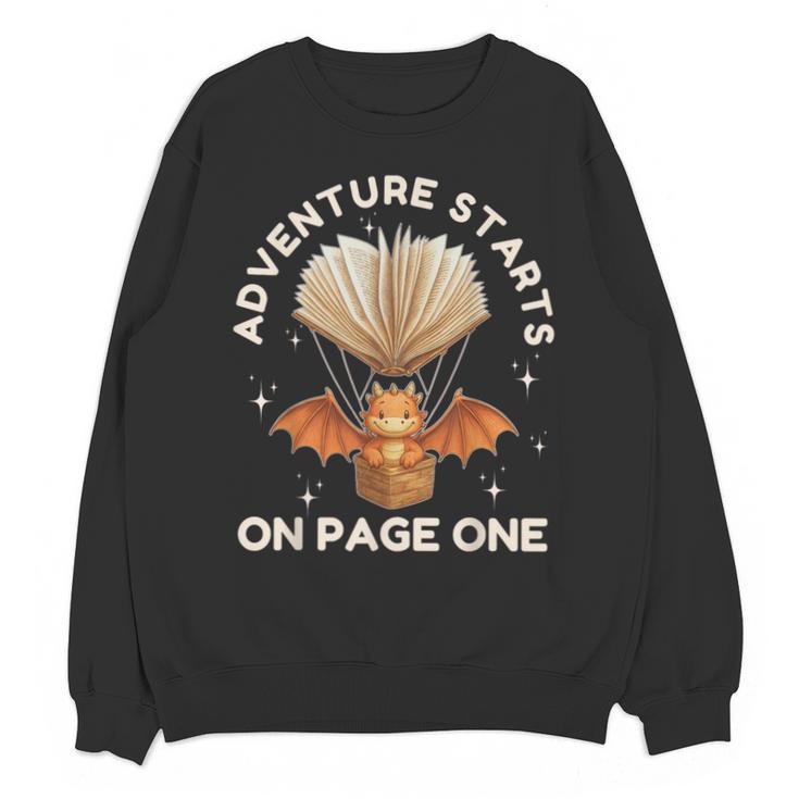 Cute Dragon Book Hot Air Balloon Adventure Fantasy Reading Unisex Sweatshirt
