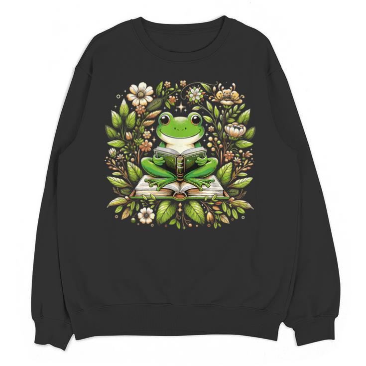 Cute Floral Frog Book Reading Unisex Sweatshirt
