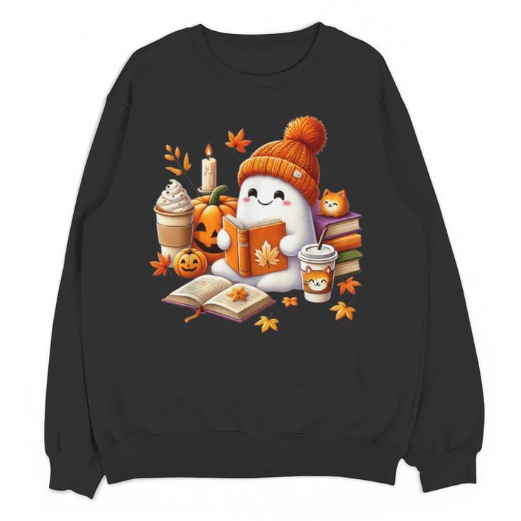 Cute Ghost Reading Book Lovers Halloween Pumpkin Women Girls Unisex Sweatshirt