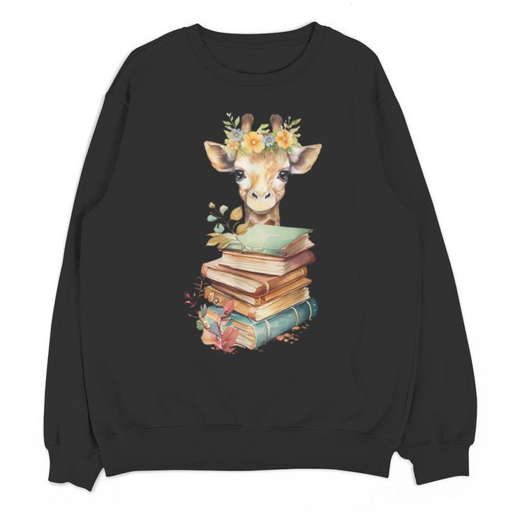 Cute Giraffe With Book Floral Bookworm Librarian Book Lover Unisex Sweatshirt