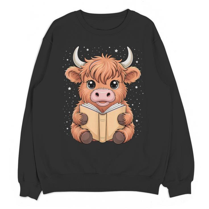Cute Highland Cow Reading Book Unisex Sweatshirt