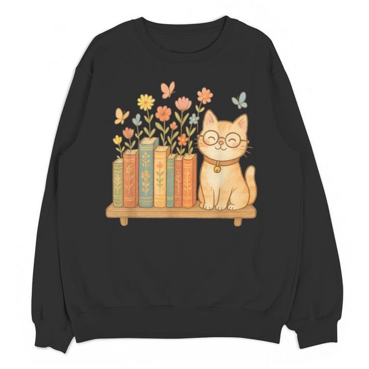 Cute Kawaii Cat Books Flowers Unisex Sweatshirt