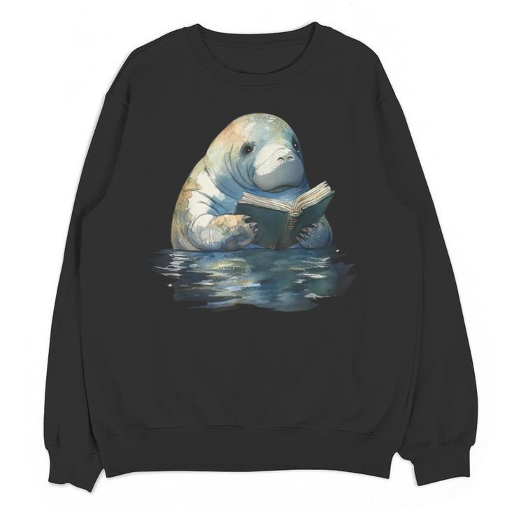 Cute Manatee Reading Book Bookworm Readers Manatee Lover Unisex Sweatshirt