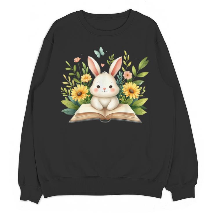 Cute Rabbit And Book Women Girls Reading Book Rabbit Lover Unisex Sweatshirt