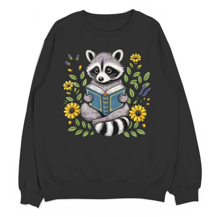 Cute Raccoon Reading Book Flowers Unisex Sweatshirt