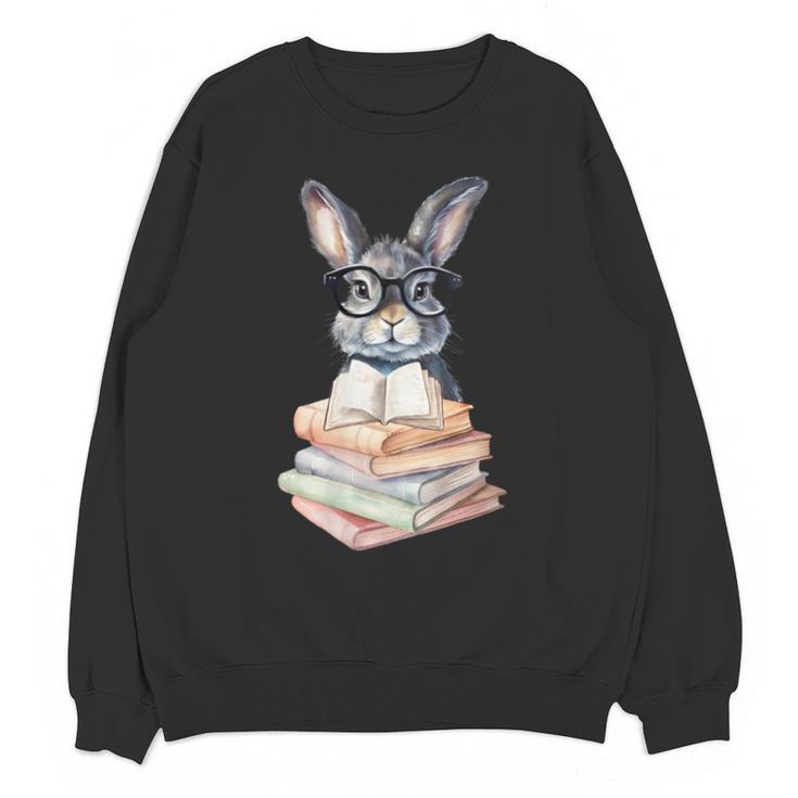 Cute Reading Bunny With Glasses Books Reader Book Bookworm Unisex Sweatshirt