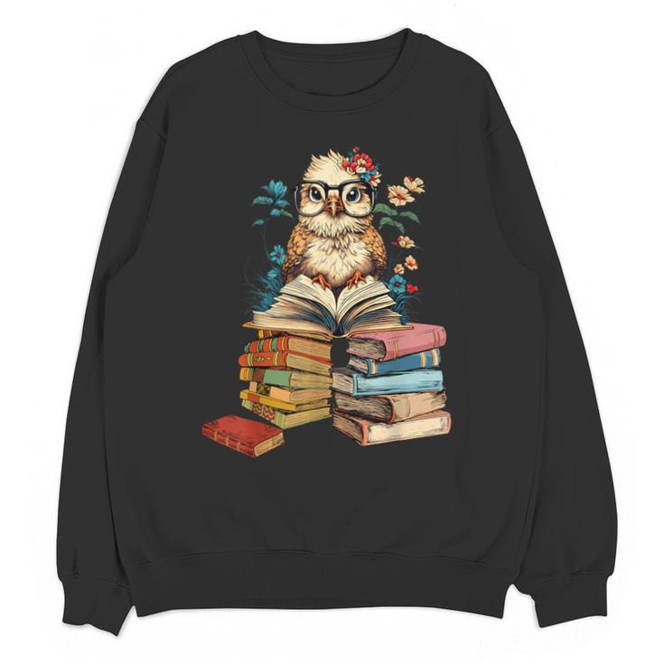 Cute Reading Chicken With Glasses Books Bookworm Reader Book Unisex Sweatshirt
