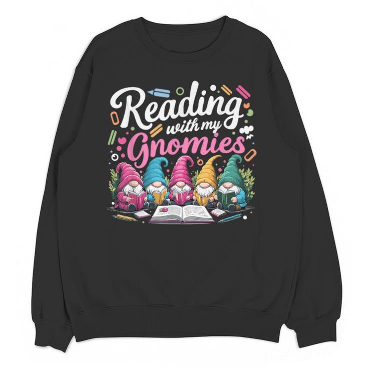Cute Reading With My Gnomies Gnome Book Bookworm Lover Unisex Sweatshirt