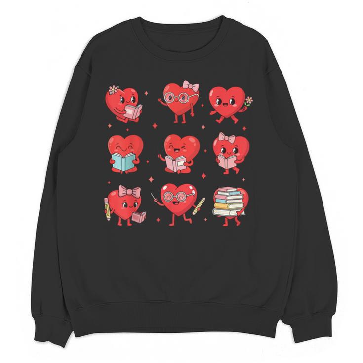 Cute Reading Hearts Valentine Day Book Lover Teacher Student Unisex Sweatshirt