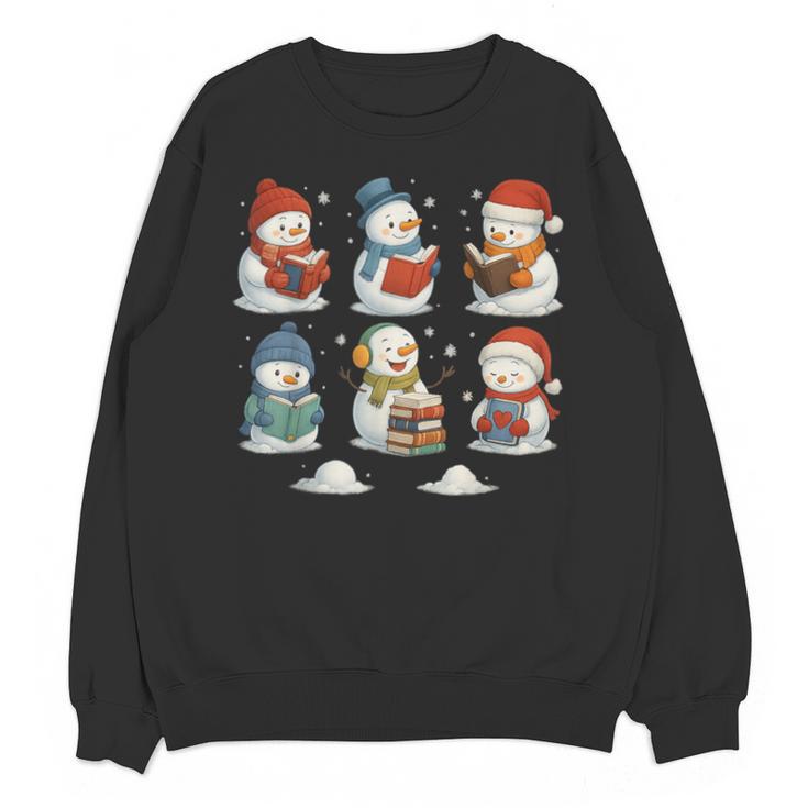 Cute Snowman Reading Books Christmas Winter Book Lover Unisex Sweatshirt