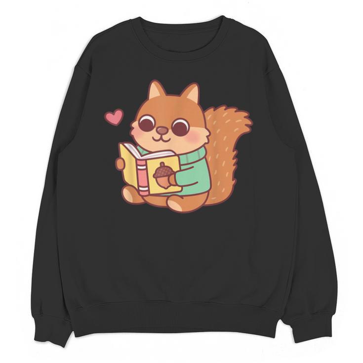 Cute Squirrel Reading A Book Lovers Anime Kawaii Women Kids Unisex Sweatshirt