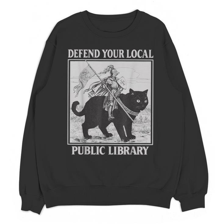 Defend Your Local Library Knight Cat Rider Book Lover Unisex Sweatshirt