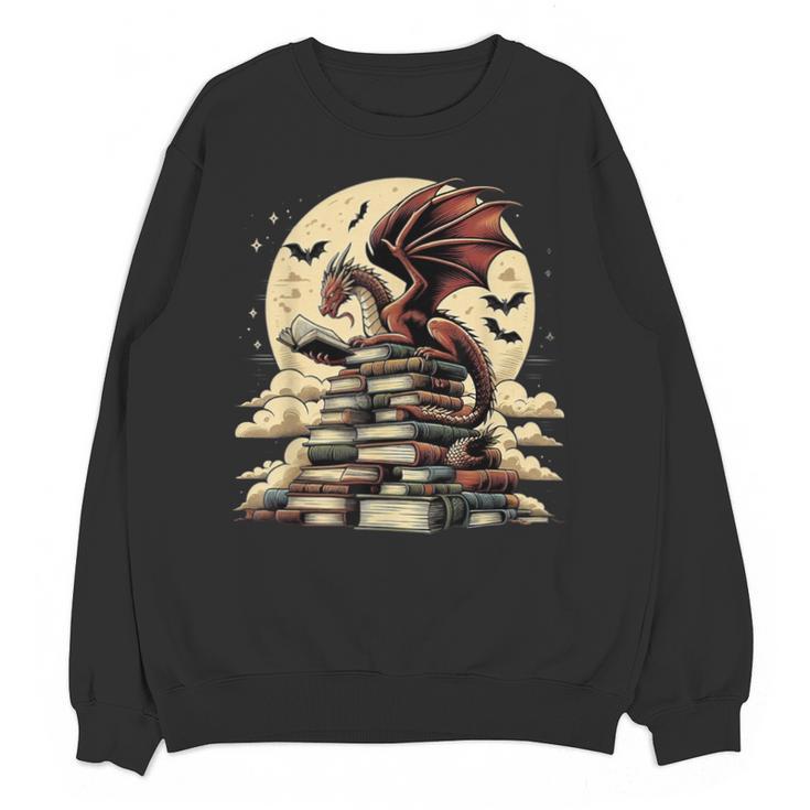 Dragon Reading a Book Dragons And Books Lover Bookworm Unisex Sweatshirt