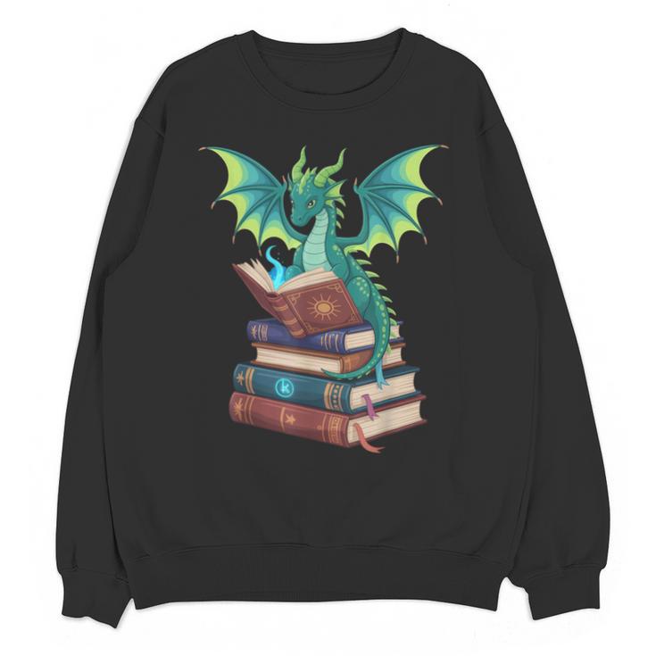 Dragon Reading Books Fantasy Lovers Mythical Creatures Unisex Sweatshirt