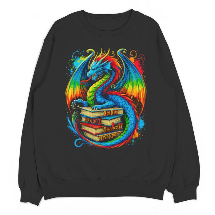 Dragon Reading Colorful Fantasy Book Lover Unisex Sweatshirt