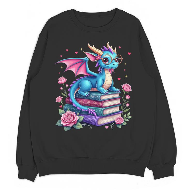 Dragons And Books Dragon Reading Book Lover Girl Bookworm Unisex Sweatshirt