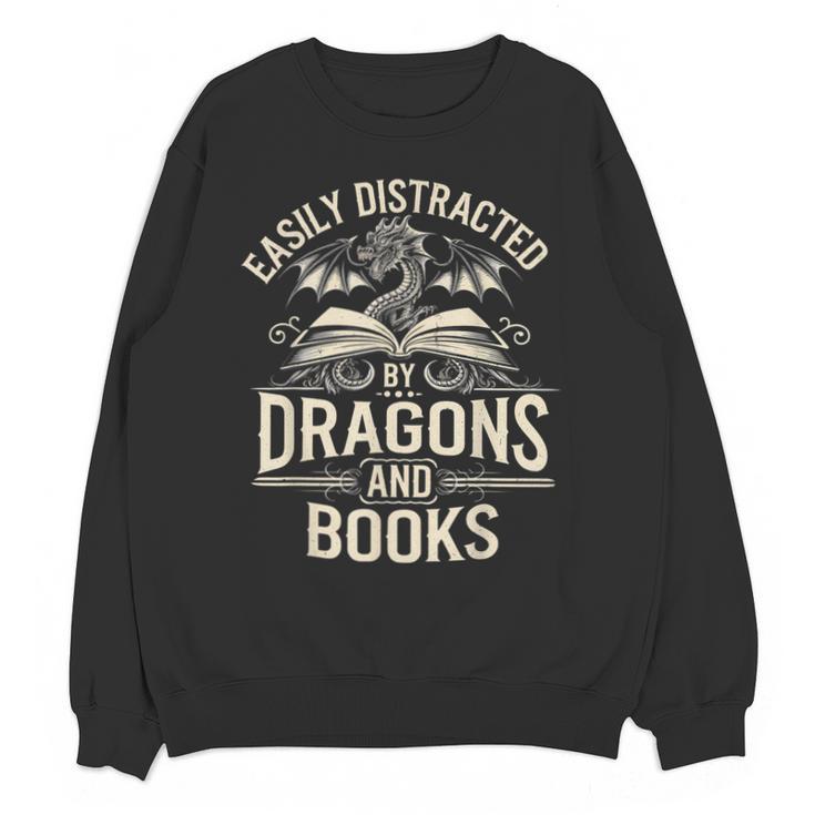 Easily Distracted By Books & Dragons Bookworm Reading Unisex Sweatshirt