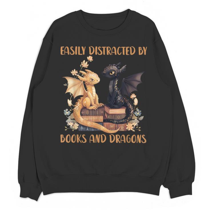 Easily Distracted By Books & Dragons Librarian Book Lover Unisex Sweatshirt