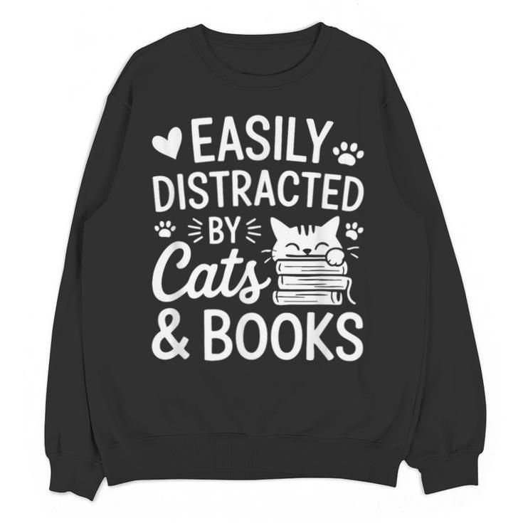 Easily Distracted By Cats And Books Reading Apparel Unisex Sweatshirt