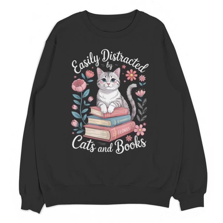 Easily Distracted By Cats And Books Reading Unisex Sweatshirt