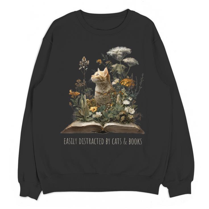 Easily Distracted By Cats And Books Unisex Sweatshirt