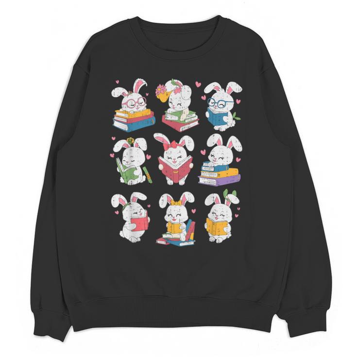 Easter Teacher Cute Bunny Reding Books Librarian Bookworm Unisex Sweatshirt