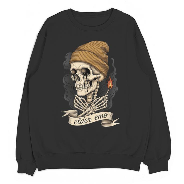 Elder Emo Skeleton Beanie Nostalgia Scene Aesthetic Unisex Sweatshirt