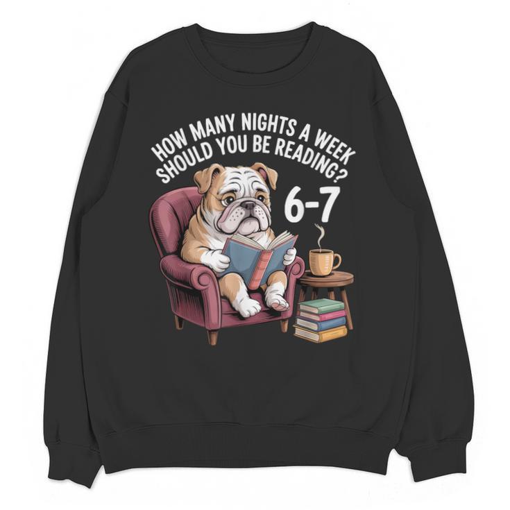 English Bulldog Dog Reading Book 67 Six Seven Meme Unisex Sweatshirt