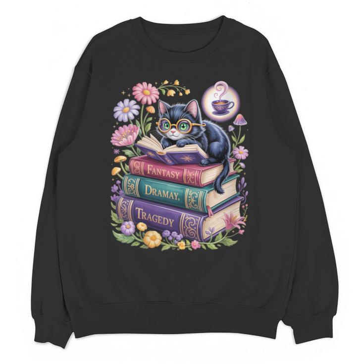Fantasy Drama Tragedy Cute Cat Book Lover Readers Librarians Unisex Sweatshirt