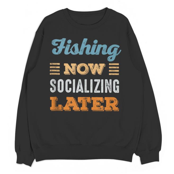 Fishing Now Minimal Socializing Introvert Vintage Unisex Sweatshirt