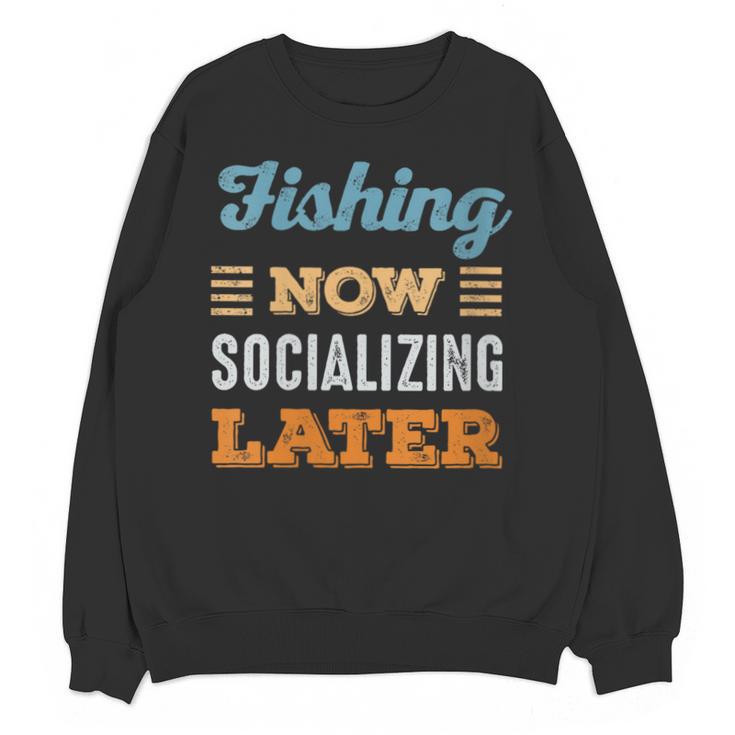 Fishing Now Minimal Socializing Introvert Vintage Unisex Sweatshirt