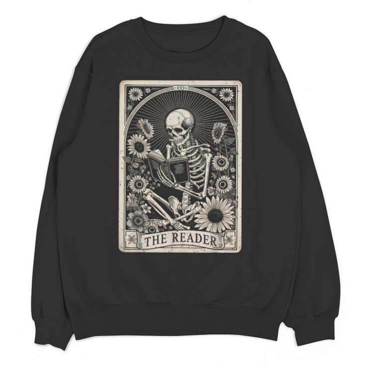 Floral The Reader Tarot Card Skeleton Reading Book Unisex Sweatshirt