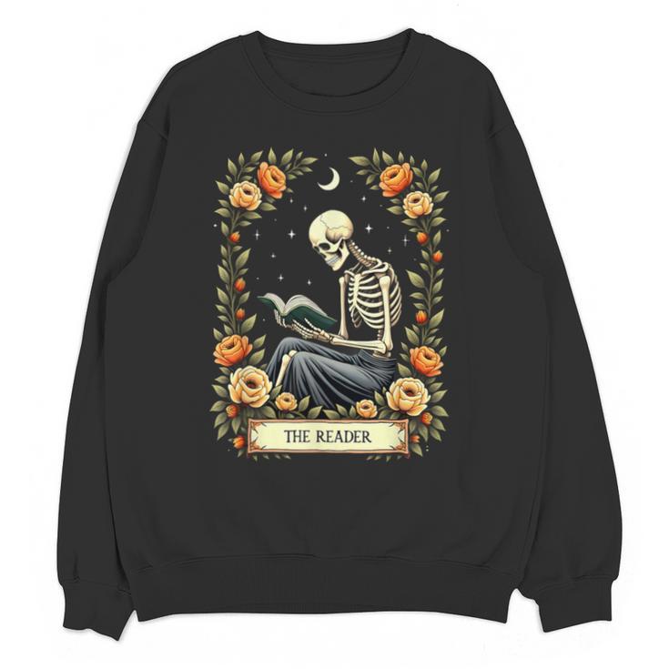 Floral Tarot Card The Reader Skeleton Reading Book Unisex Sweatshirt