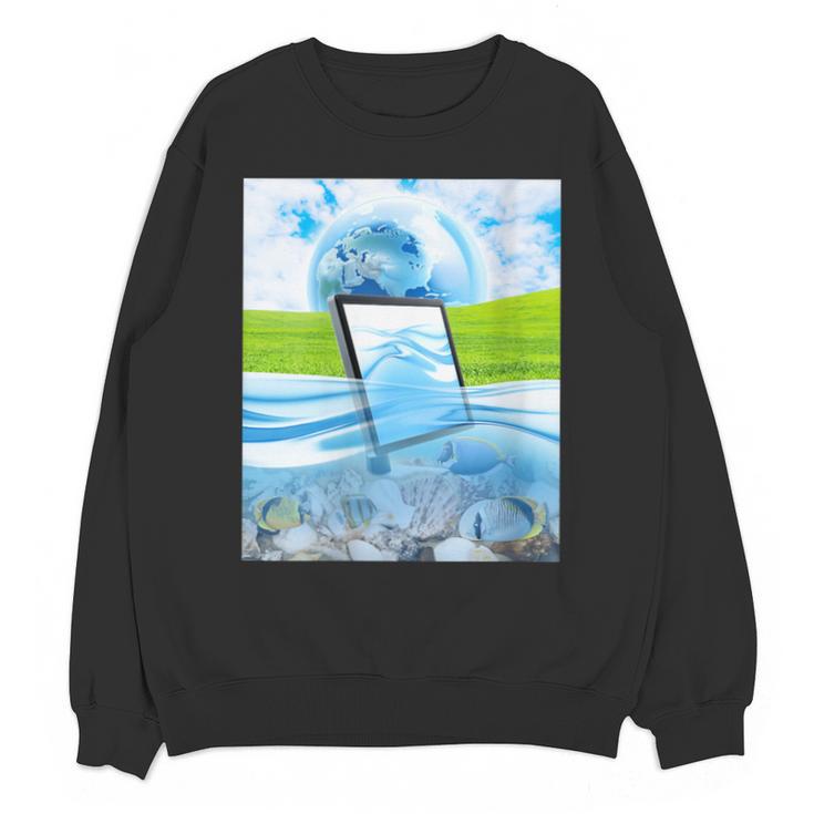 Frutiger Aero Aesthetic Tech Water Fishes Monitor Screen Unisex Sweatshirt
