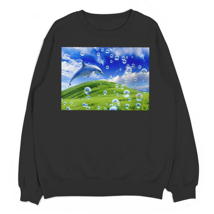 Frutiger Aero Dolphin Meadow Aesthetic Y2k 2000s Ironic Unisex Sweatshirt