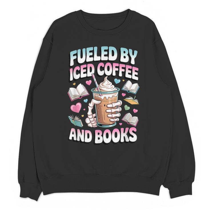 Fueled By Iced Coffee And Books Book Lover Retro Unisex Sweatshirt