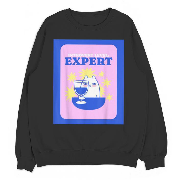 Fun Cute Introvert Cat Character With Wine Unisex Sweatshirt Fun Cute Introvert Cat Character With Wine Unisex Sweatshirt