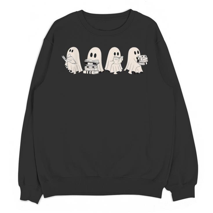 Ghost Book Reading Halloween Books Lover Teacher Kids Unisex Sweatshirt